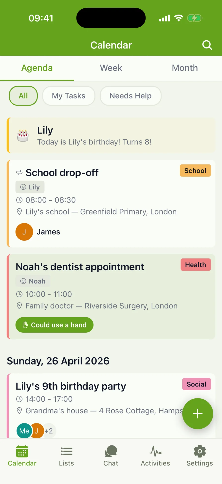 Shared family calendar