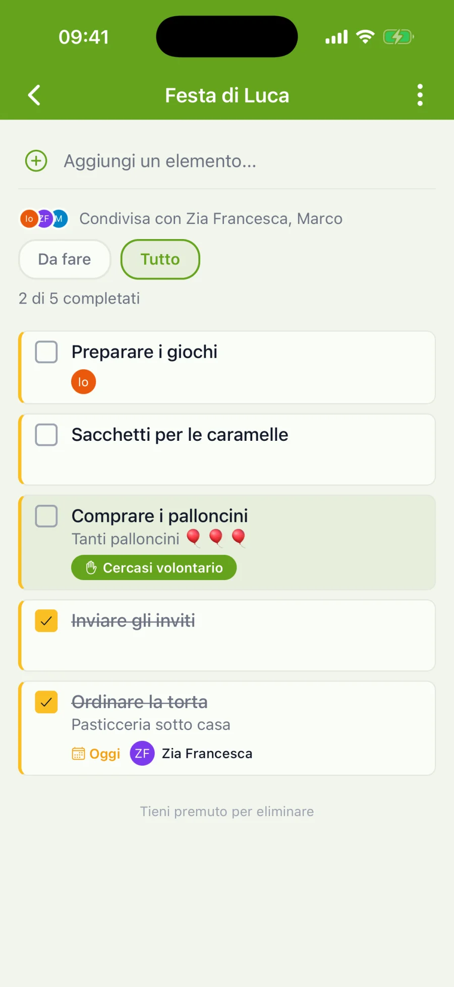 Lista della spesa condivisa